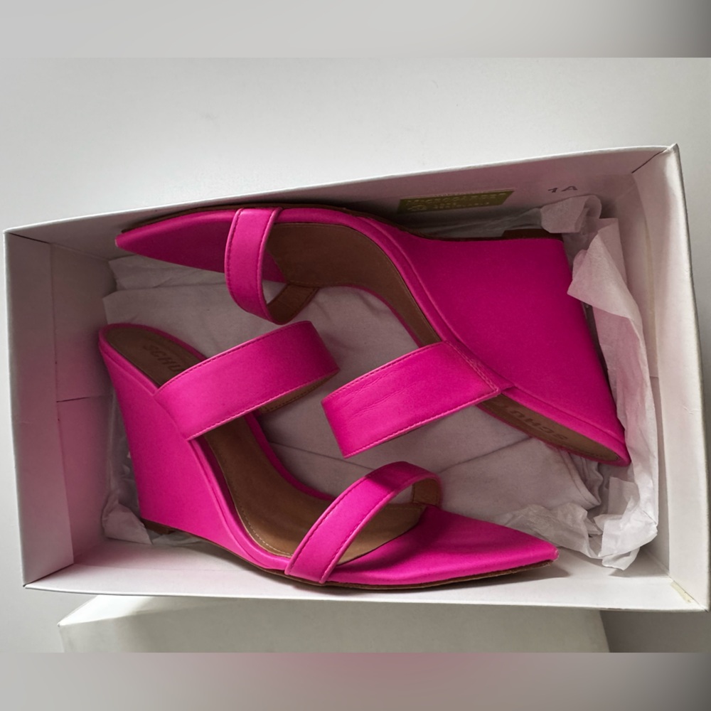 Schutz neon pink wedge sandal